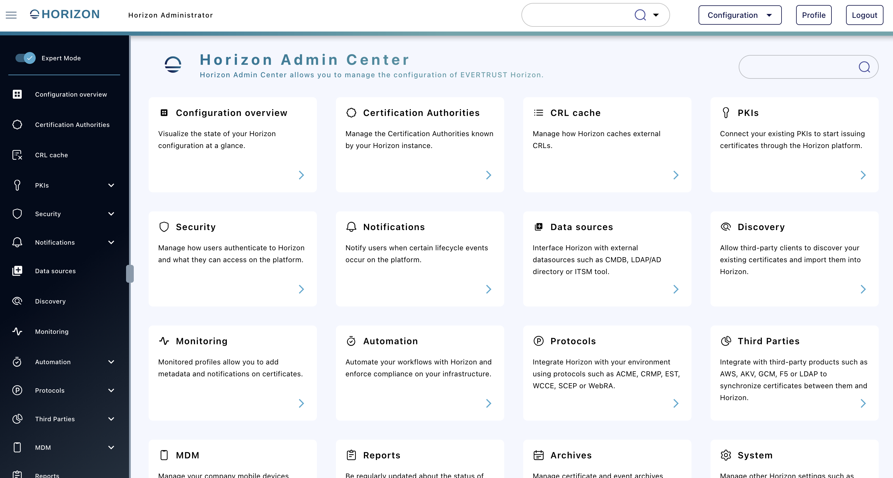 Horizon Configuration Web Interface