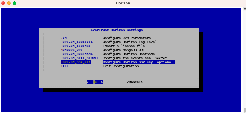 Horizon SSV Menu 1